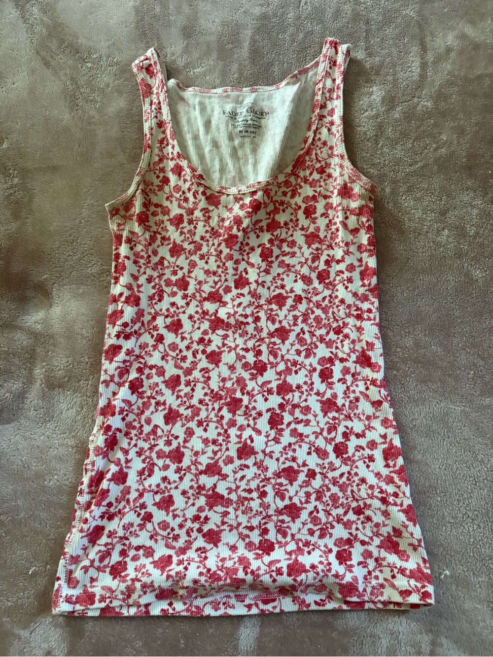 Faded Glory White Tank Top with Red Floral Print